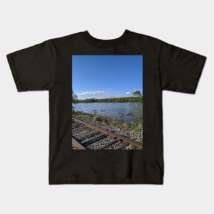 Railroad Tracks by the River Kids T-Shirt